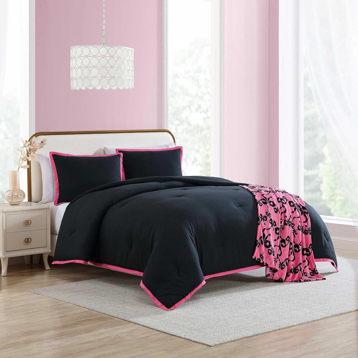imageBetsey Johnson Solid Microfiber White Print 4 Piece Comforter SetFullQueenSignature Hotel Solid Black