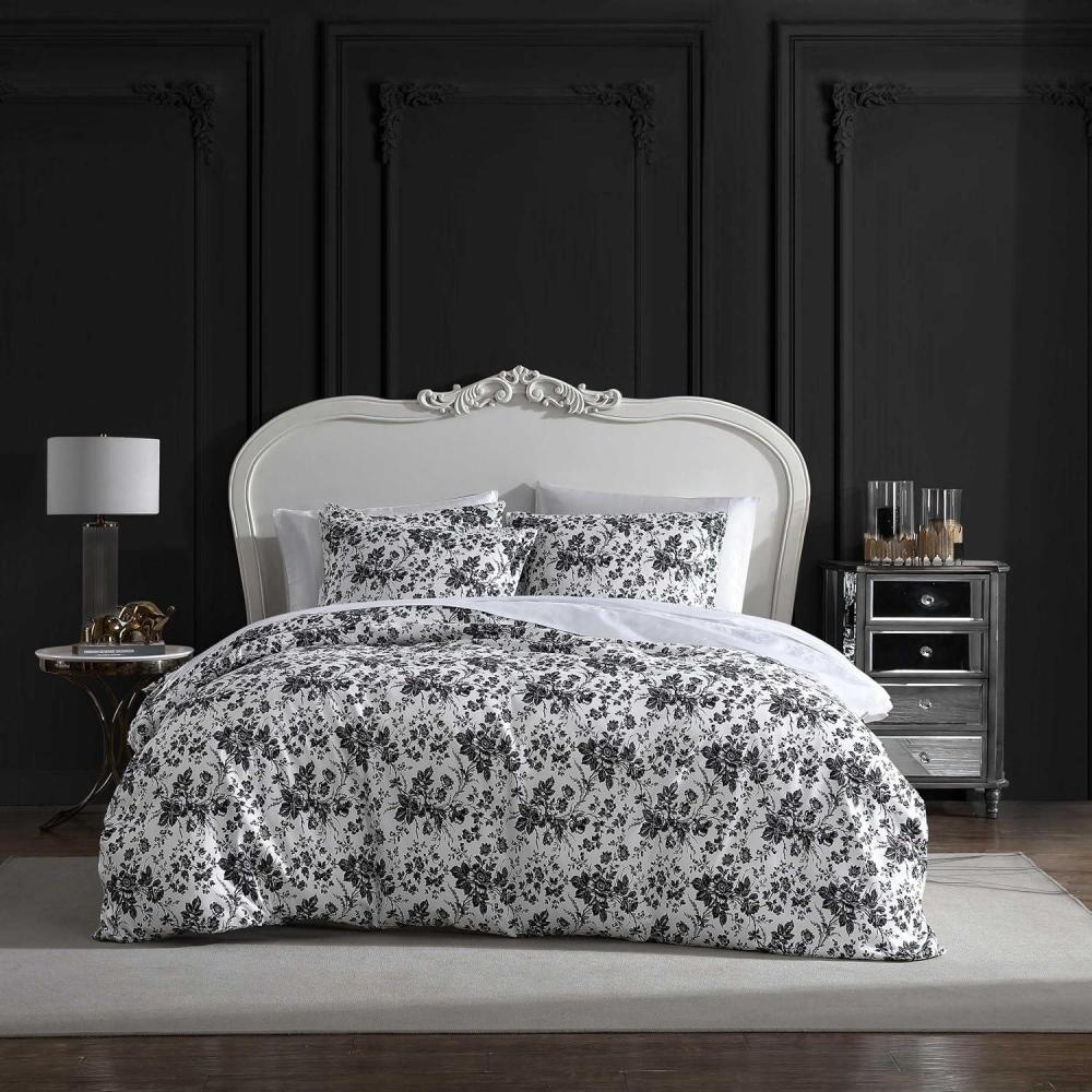 imageBetsey Johnson  Queen Duvet Cover Soft Bedding Set with Matching Shams Ideal Bed Essentials Wonderland Stripe Black QueenBetseys Toile Blac