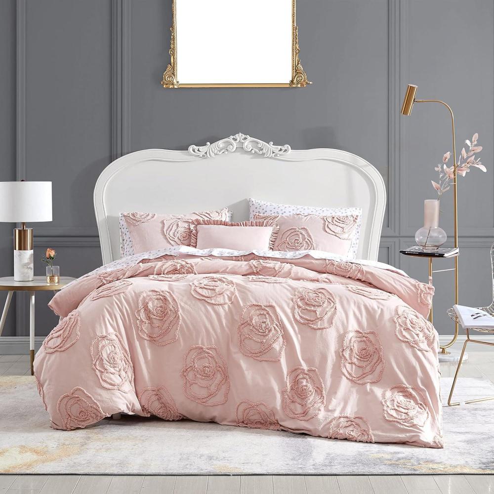 imageBetsey Johnson  Queen Duvet Cover Soft Bedding Set with Matching Shams Ideal Bed Essentials Wonderland Stripe Black QueenRambling Roses Pink