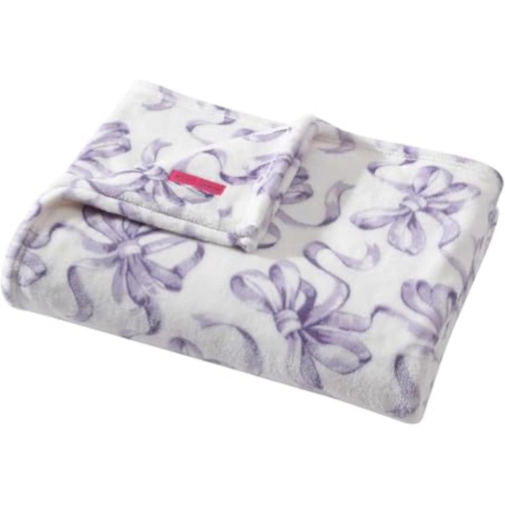 imageBetsey Johnson Bouquet Day PlushFleece Blue Throw Blanket50X70Ballet Bows Purple