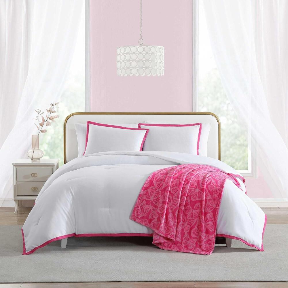 imageBetsey Johnson Solid Microfiber White Print 4 Piece Comforter SetFullQueenSignature Hotel Pink