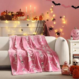Betsey Johnson – Blanket, Buttery-Soft Throw Blanket for Couch or Bed, Boldly Plush & Oversized Bedding, Halloween Decor (Donut Hearts Pink, 50″ x 70″)(Yoga Skeleton Pink)