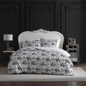 Betsey Johnson – Queen Duvet Cover, Soft Bedding Set with Matching Shams, Ideal Bed Essentials (Wonderland Stripe Black, Queen)(Betseys Toile Blac)