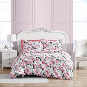 Betsey Johnson – Queen Duvet Cover, Soft Bedding Set with Matching Shams, Ideal Bed Essentials (Wonderland Stripe Black, Queen)(Blooming Roses Pink)