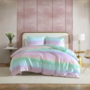 Betsey Johnson – Queen Duvet Cover, Soft Bedding Set with Matching Shams, Ideal Bed Essentials (Wonderland Stripe Black, Queen)(Pastel Ombre Purple)