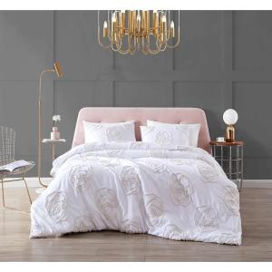 Betsey Johnson – Queen Duvet Cover, Soft Bedding Set with Matching Shams, Ideal Bed Essentials (Wonderland Stripe Black, Queen)(Rambling Rose White)