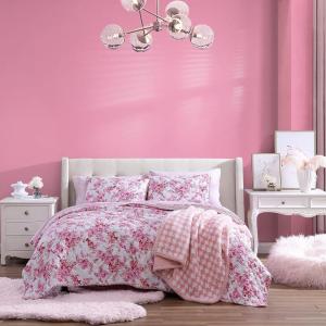 Betsey Johnson Floral Vineyard Microfiber Pink 3 Piece Quilt Set-Full/Queen(Floral Vineyard Pink)