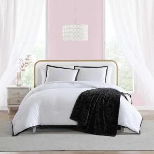 Betsey Johnson Solid Microfiber White Print 4 Piece Comforter Set-Full/Queen(Signature Hotel Black)