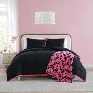 Betsey Johnson Solid Microfiber White Print 4 Piece Comforter Set-Full/Queen(Signature Hotel Solid Black)