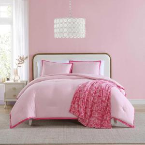 Betsey Johnson Solid Microfiber White Print 4 Piece Comforter Set-Full/Queen(Signature Hotel Solid Pink)