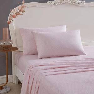 Betsey Johnson Teeny Tiny Roses Cotton Pink 4 Piece Sheet Set-Queen(Diamond Lace Pastel Pink/White)