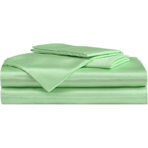 Betsey Johnson Vintage Floral Pink 100% Microfiber Queen Sheet Set(Solid Satin Green)