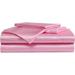 Betsey Johnson Vintage Floral Pink 100% Microfiber Queen Sheet Set(Solid Satin Pink)