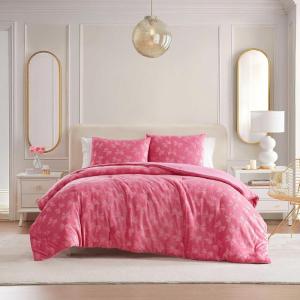 Betsey Johnson – Queen Comforter Set, Lightweight & Soft Plush Bedding with for Year Round Comfort, 3 Piece Bed Set with Matching Pillowcases (Butterfly Embossed Purple)(Flirty Bows Pink)
