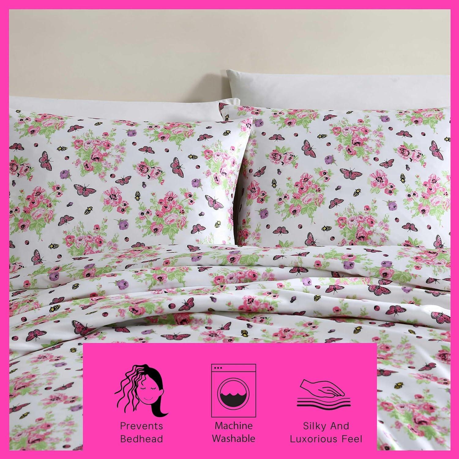 image:imageBetsey Johnson Queen Duvet Cover Set Ultra Soft amp Reversible Bedding with Button Closure 3 Piece Bed Set with Matching Pillowcases Queen Bee FloralBouquet Pink