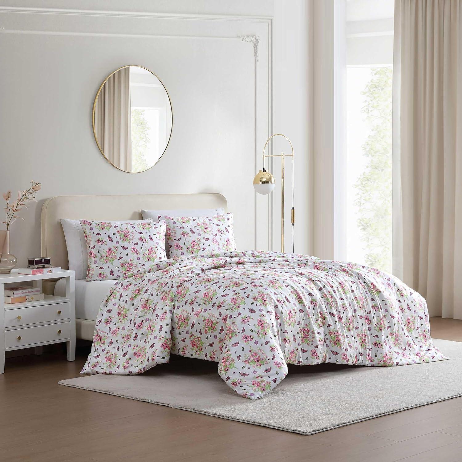 image:imageBetsey Johnson Queen Duvet Cover Set Ultra Soft amp Reversible Bedding with Button Closure 3 Piece Bed Set with Matching Pillowcases Queen Bee FloralBouquet Pink