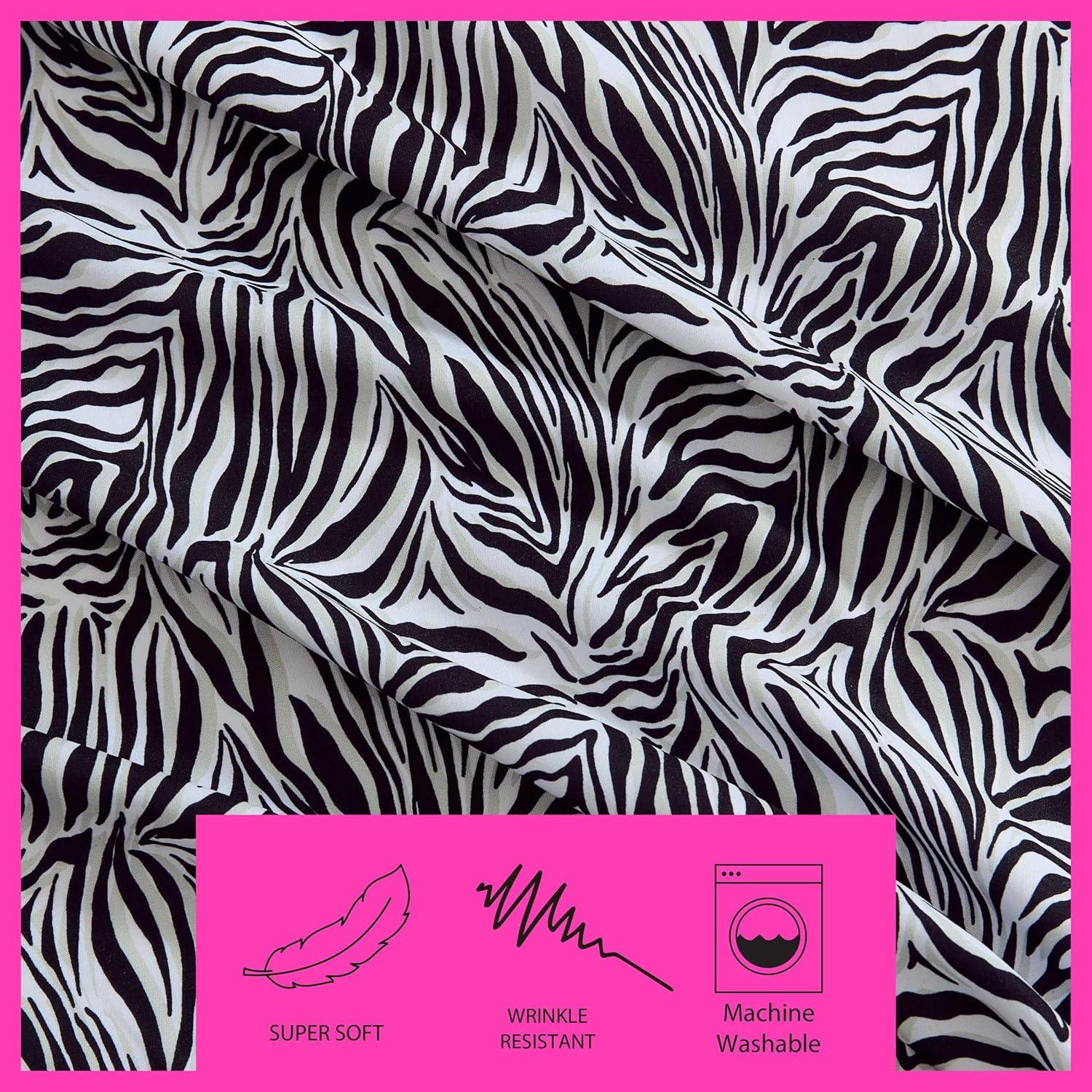 image:imageBetsey Johnson Queen Size Sheet Set Nerdy Teddies Print Microfiber Bedding with Deep Pocket Fitted Sheet Bed Sheets with Matching Pillowcases Wild Zebra BlackWild Zebra Black