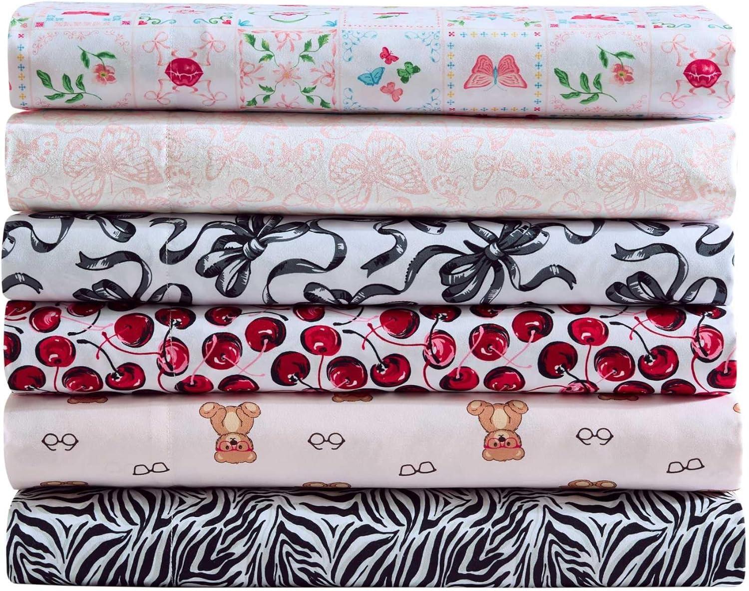 image:imageBetsey Johnson Queen Size Sheet Set Nerdy Teddies Print Microfiber Bedding with Deep Pocket Fitted Sheet Bed Sheets with Matching Pillowcases Wild Zebra BlackWild Zebra Black
