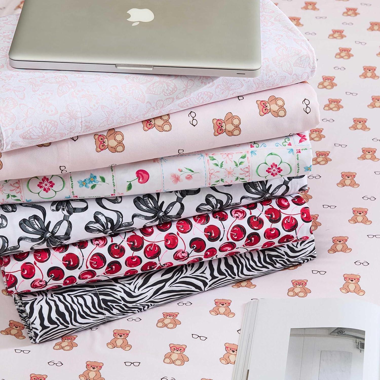image:imageBetsey Johnson Queen Size Sheet Set Nerdy Teddies Print Microfiber Bedding with Deep Pocket Fitted Sheet Bed Sheets with Matching Pillowcases Wild Zebra BlackWild Zebra Black