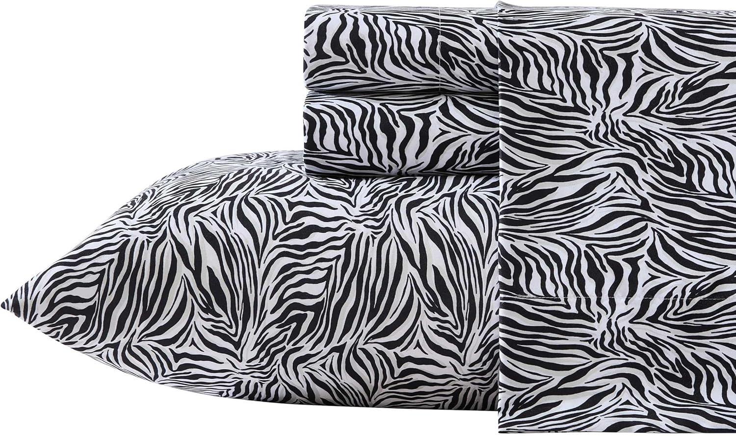 image:imageBetsey Johnson Queen Size Sheet Set Nerdy Teddies Print Microfiber Bedding with Deep Pocket Fitted Sheet Bed Sheets with Matching Pillowcases Wild Zebra BlackWild Zebra Black