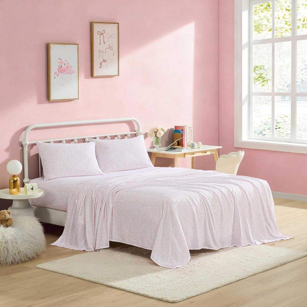 image:imageBetsey Johnson  Queen Size Sheet Set Nerdy Teddies Print Microfiber Bedding with Deep Pocket Fitted Sheet Bed Sheets with Matching Pillowcases Butterfly Love PinkButterfly Love Pink