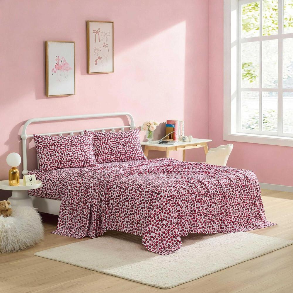 image:imageBetsey Johnson Queen Size Sheet Set Nerdy Teddies Print Microfiber Bedding with Deep Pocket Fitted Sheet Bed Sheets with Matching Pillowcases Pop Art Cherry RedPop Art Cherry Red