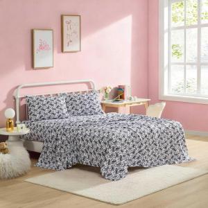 Betsey Johnson – Queen Size Sheet Set, Nerdy Teddies Print Microfiber Bedding with Deep Pocket Fitted Sheet, Bed Sheets with Matching Pillowcases, Ballet Bows Grey(Ballet Bows Grey)
