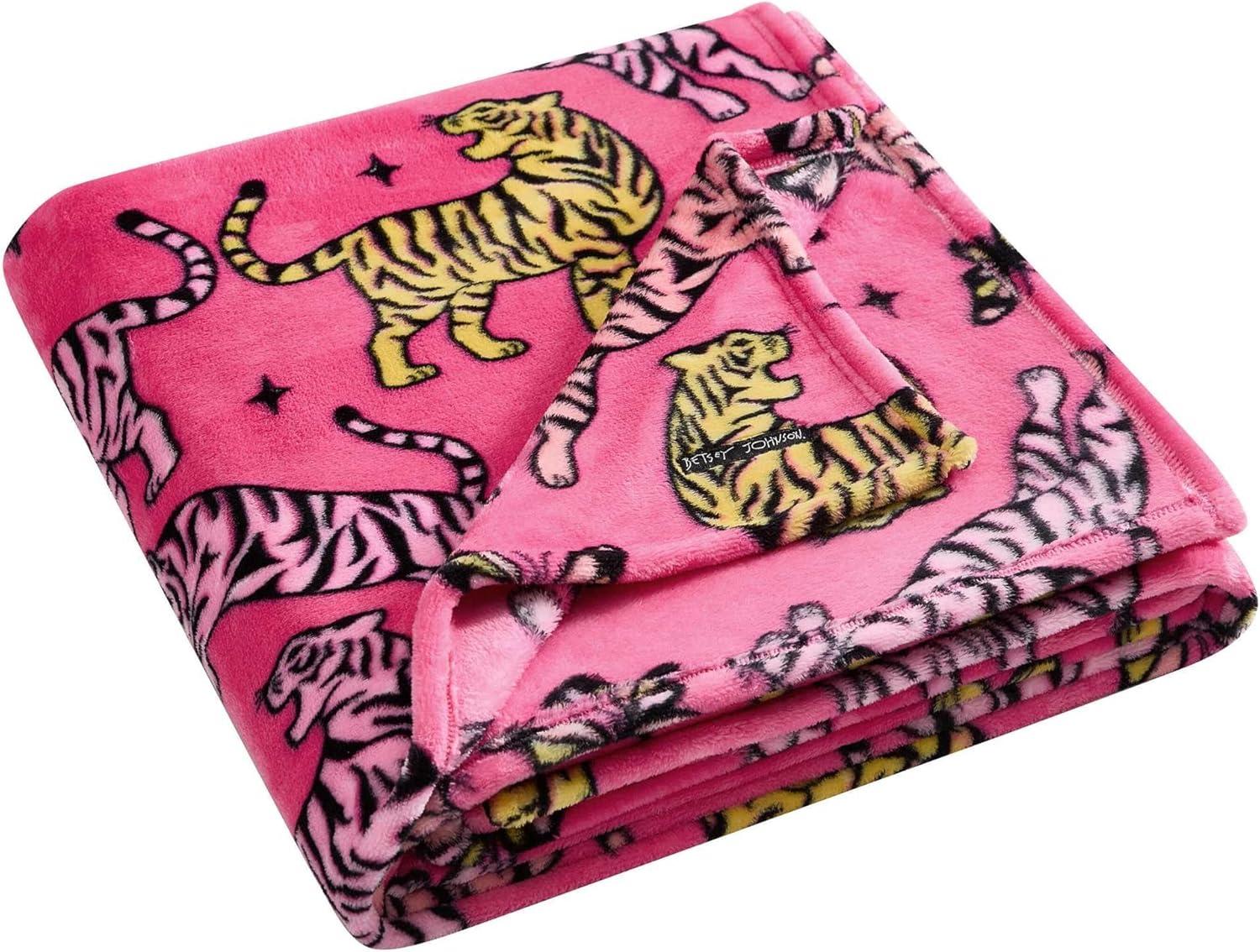 image:imageBetsey Johnson Plush Throw Blanket for Couch or Bed Soft Reversible Western Fleece Throw Cozy Printed Soft Blanket Ballet Bows Grey 50 x 70Butterfly Tiger Pink