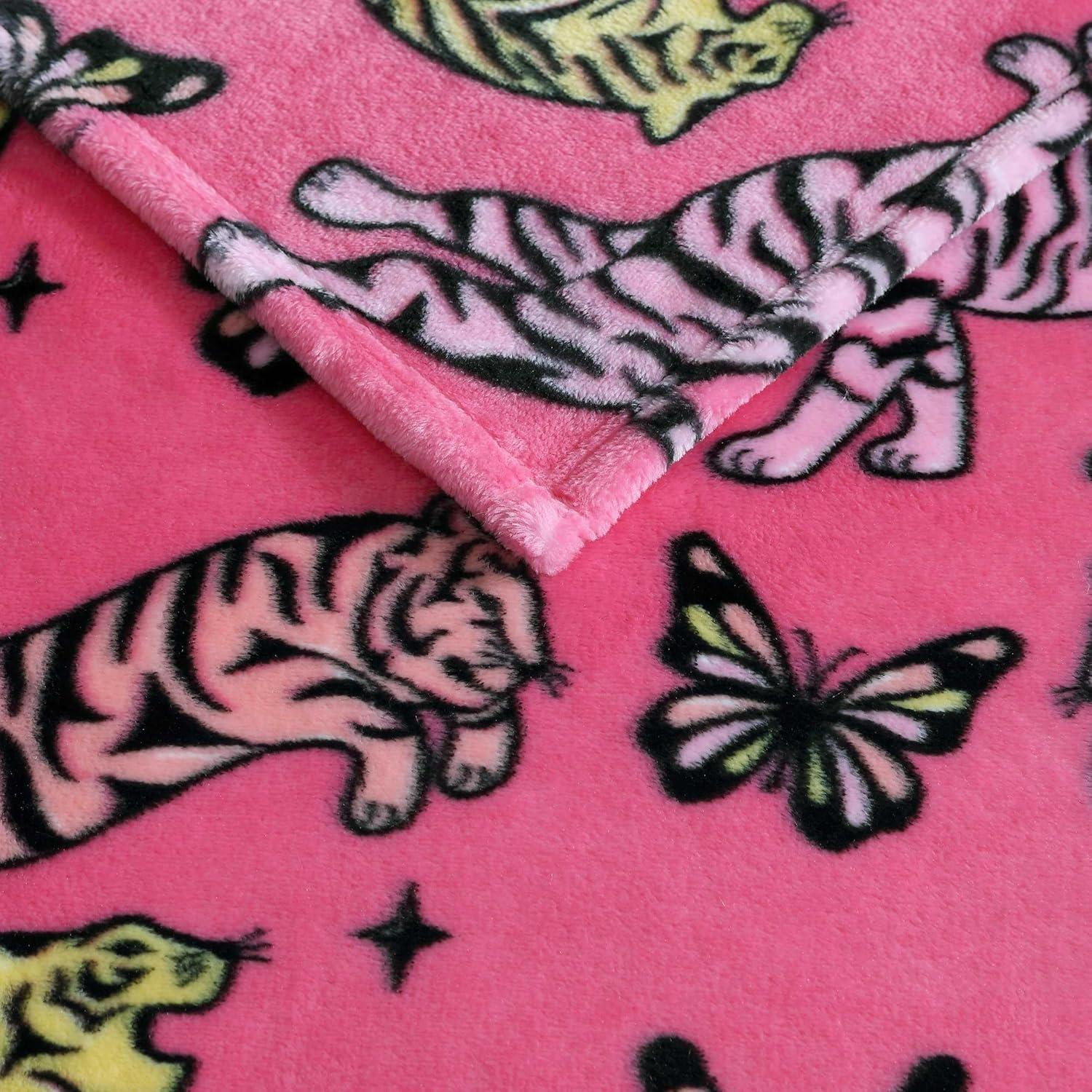 image:imageBetsey Johnson Plush Throw Blanket for Couch or Bed Soft Reversible Western Fleece Throw Cozy Printed Soft Blanket Ballet Bows Grey 50 x 70Butterfly Tiger Pink