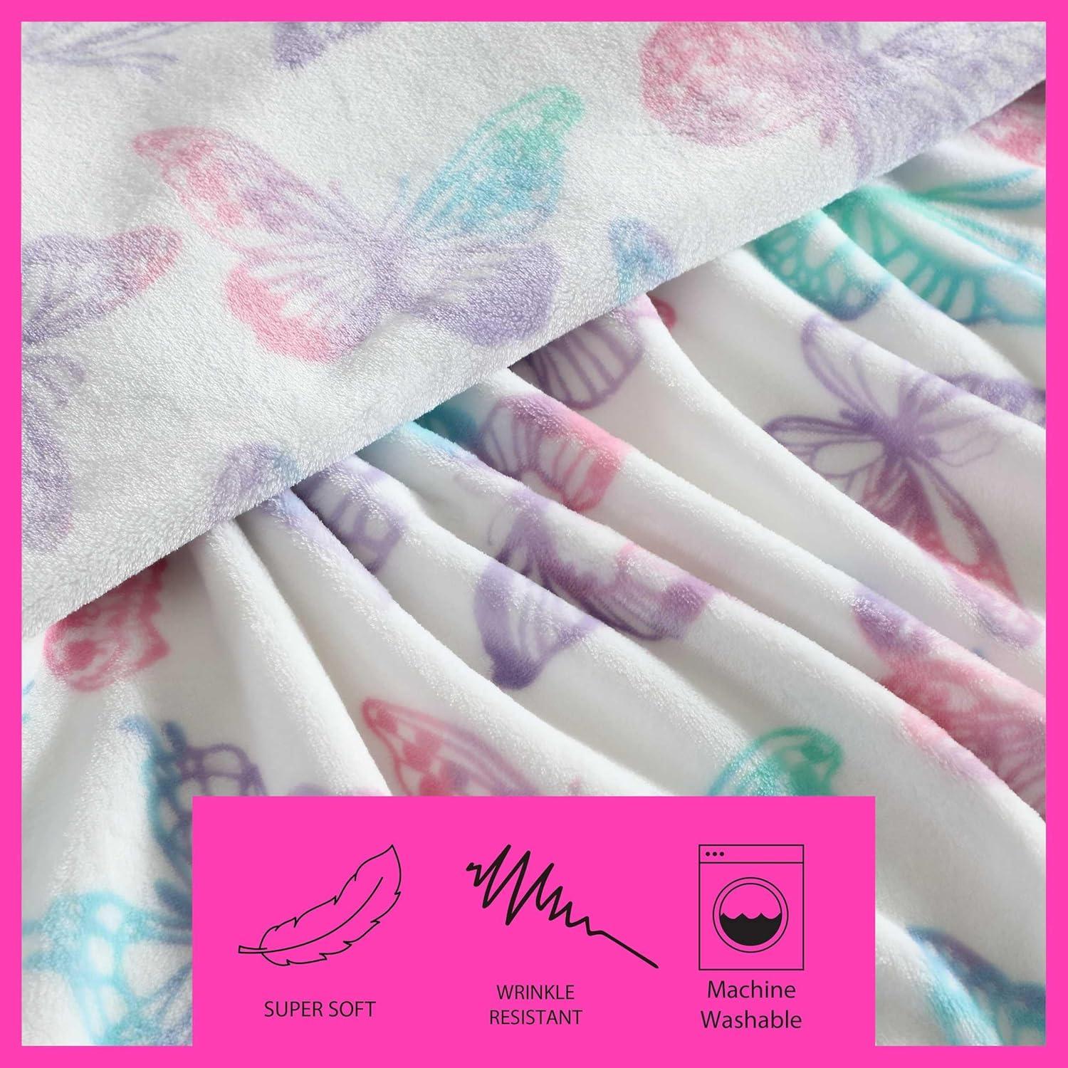 image:imageBetsey Johnson Plush Throw Blanket for Couch or Bed Soft Reversible Western Fleece Throw Cozy Printed Soft Blanket Ballet Bows Grey 50 x 70Butterfly Rainbow Purple