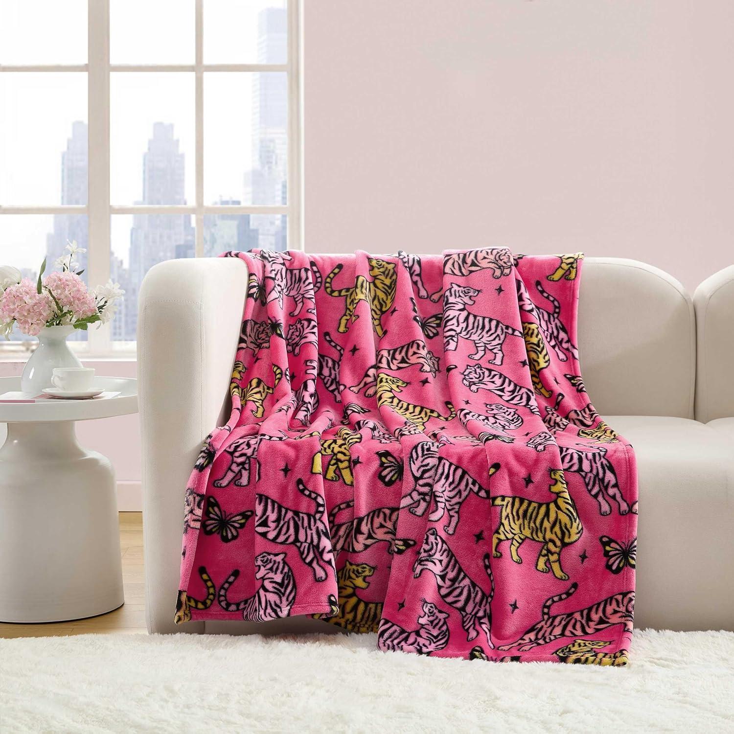 image:imageBetsey Johnson Plush Throw Blanket for Couch or Bed Soft Reversible Western Fleece Throw Cozy Printed Soft Blanket Ballet Bows Grey 50 x 70Butterfly Tiger Pink