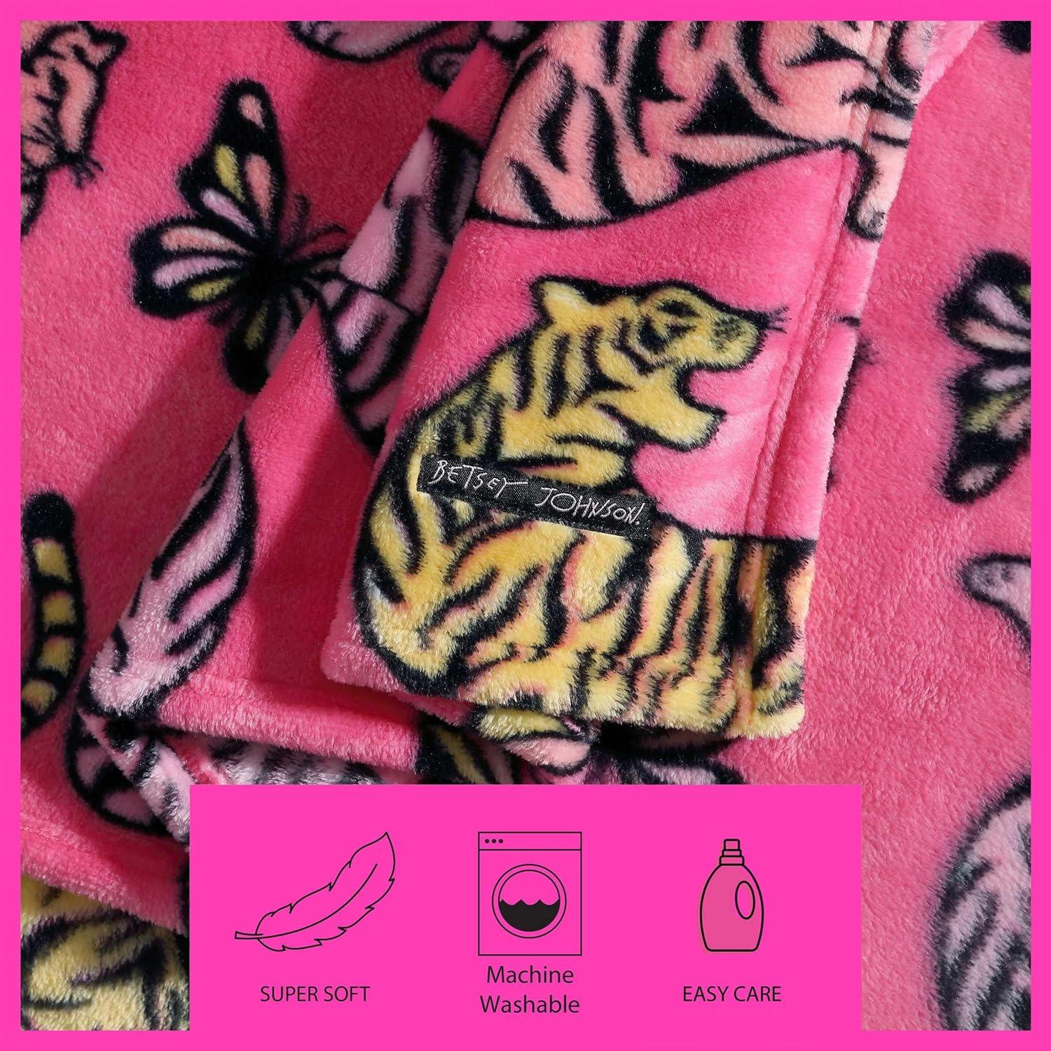 image:imageBetsey Johnson Plush Throw Blanket for Couch or Bed Soft Reversible Western Fleece Throw Cozy Printed Soft Blanket Ballet Bows Grey 50 x 70Butterfly Tiger Pink