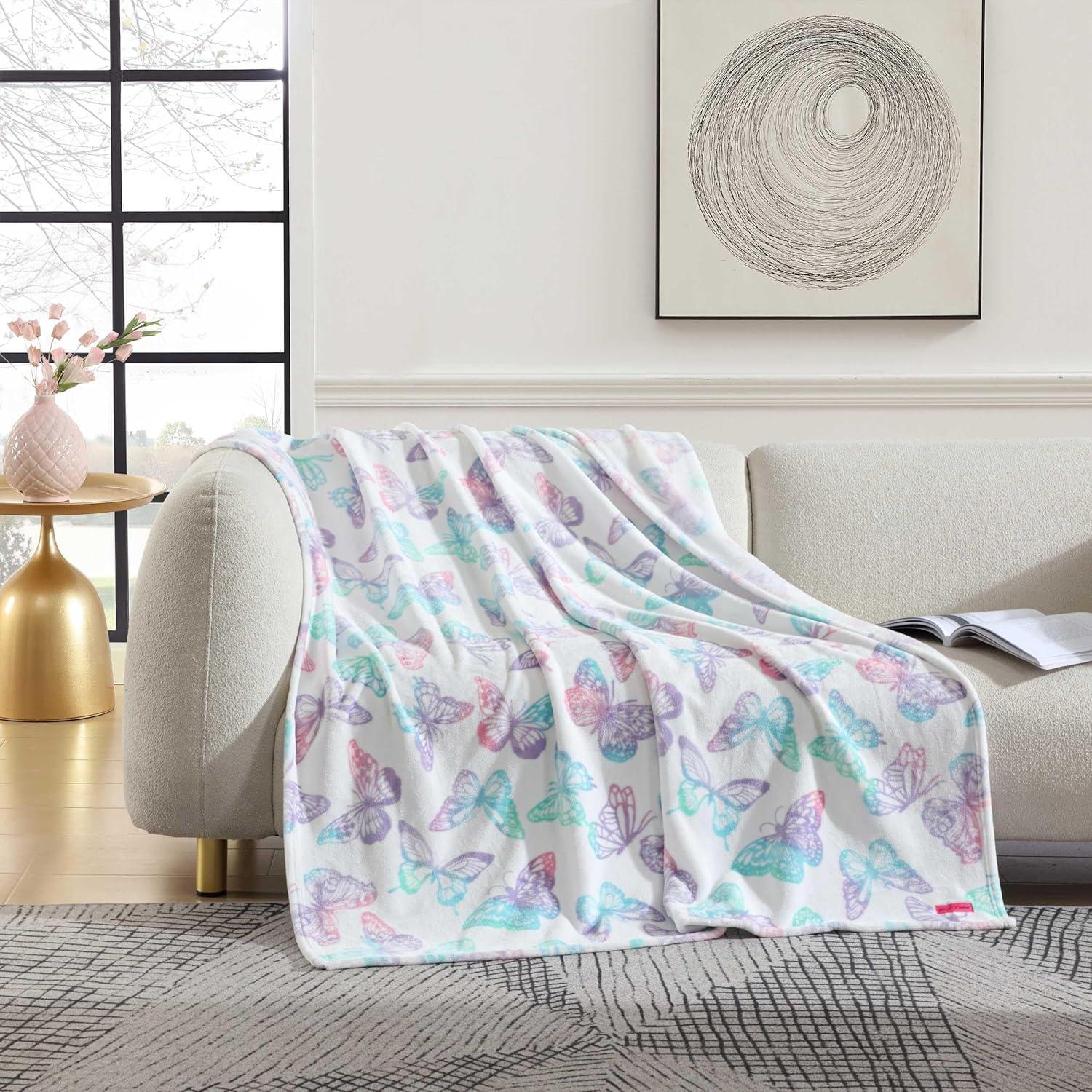 image:imageBetsey Johnson Plush Throw Blanket for Couch or Bed Soft Reversible Western Fleece Throw Cozy Printed Soft Blanket Ballet Bows Grey 50 x 70Butterfly Rainbow Purple