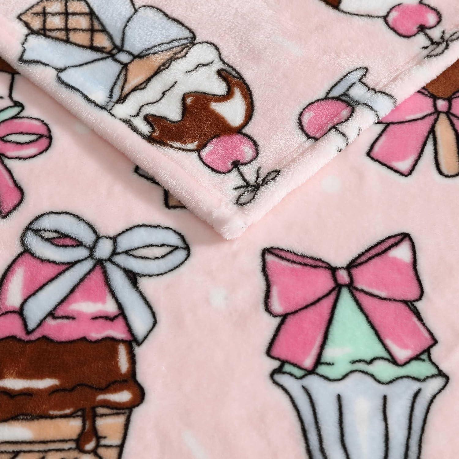 image:imageBetsey Johnson Plush Throw Blanket for Couch or Bed Soft Reversible Western Fleece Throw Cozy Printed Soft Blanket Ballet Bows Grey 50 x 70Coquette Ice Cream Pink
