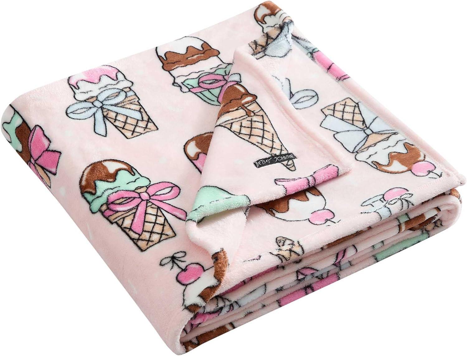 image:imageBetsey Johnson Plush Throw Blanket for Couch or Bed Soft Reversible Western Fleece Throw Cozy Printed Soft Blanket Ballet Bows Grey 50 x 70Coquette Ice Cream Pink