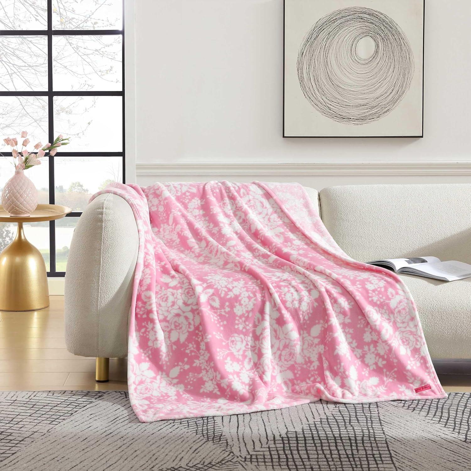 image:imageBetsey Johnson Plush Throw Blanket for Couch or Bed Soft Reversible Western Fleece Throw Cozy Printed Soft Blanket Ballet Bows Grey 50 x 70Cottage Floral