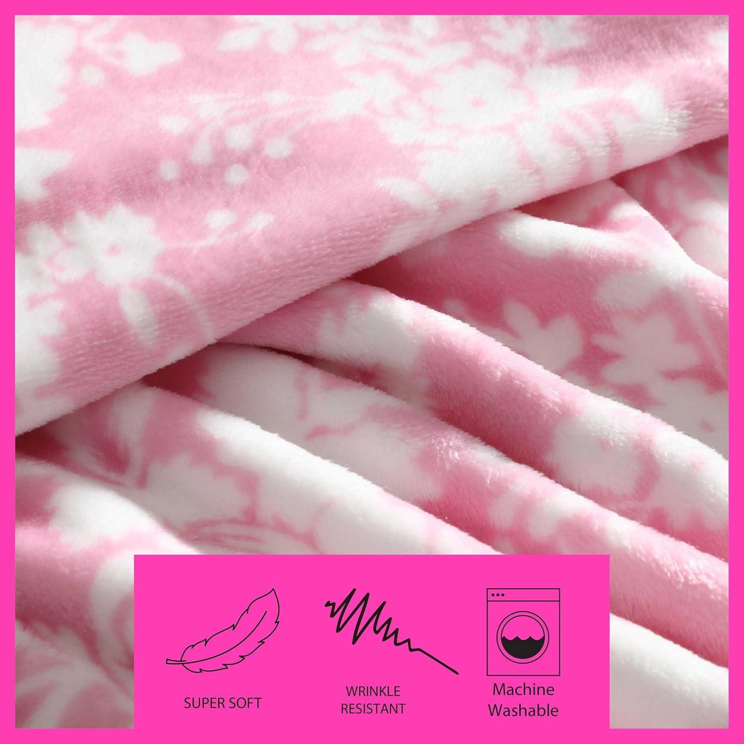 image:imageBetsey Johnson Plush Throw Blanket for Couch or Bed Soft Reversible Western Fleece Throw Cozy Printed Soft Blanket Ballet Bows Grey 50 x 70Cottage Floral