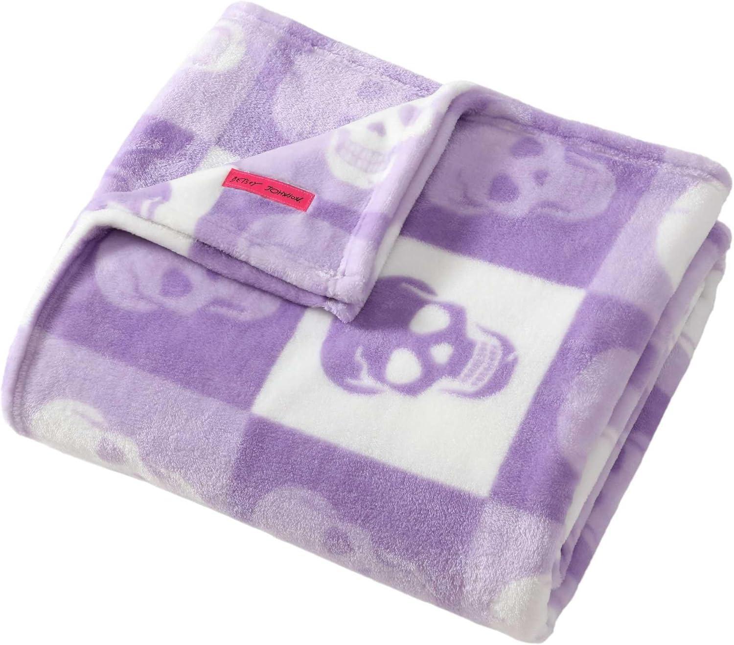 image:imageBetsey Johnson Plush Throw Blanket for Couch or Bed Soft Reversible Western Fleece Throw Cozy Printed Soft Blanket Ballet Bows Grey 50 x 70Cracked Checkered Skull Purple