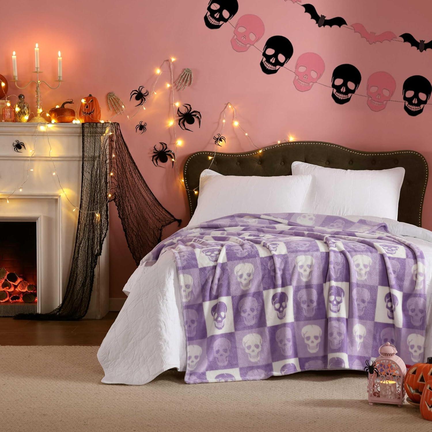 image:imageBetsey Johnson Plush Throw Blanket for Couch or Bed Soft Reversible Western Fleece Throw Cozy Printed Soft Blanket Ballet Bows Grey 50 x 70Cracked Checkered Skull Purple