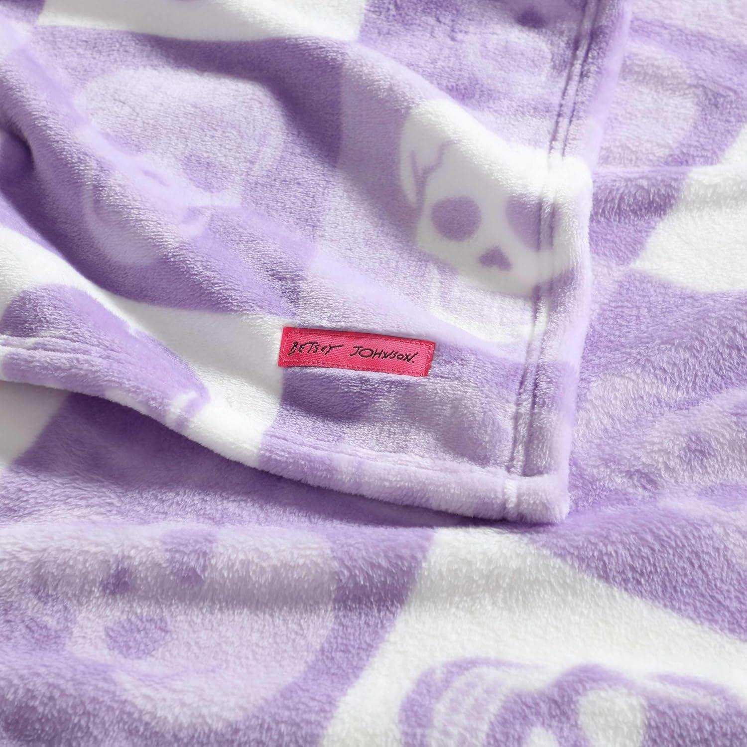 image:imageBetsey Johnson Plush Throw Blanket for Couch or Bed Soft Reversible Western Fleece Throw Cozy Printed Soft Blanket Ballet Bows Grey 50 x 70Cracked Checkered Skull Purple