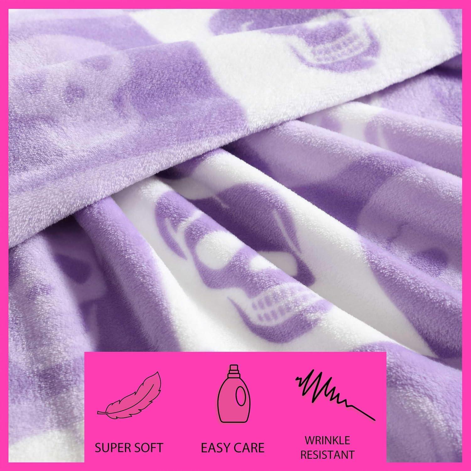 image:imageBetsey Johnson Plush Throw Blanket for Couch or Bed Soft Reversible Western Fleece Throw Cozy Printed Soft Blanket Ballet Bows Grey 50 x 70Cracked Checkered Skull Purple