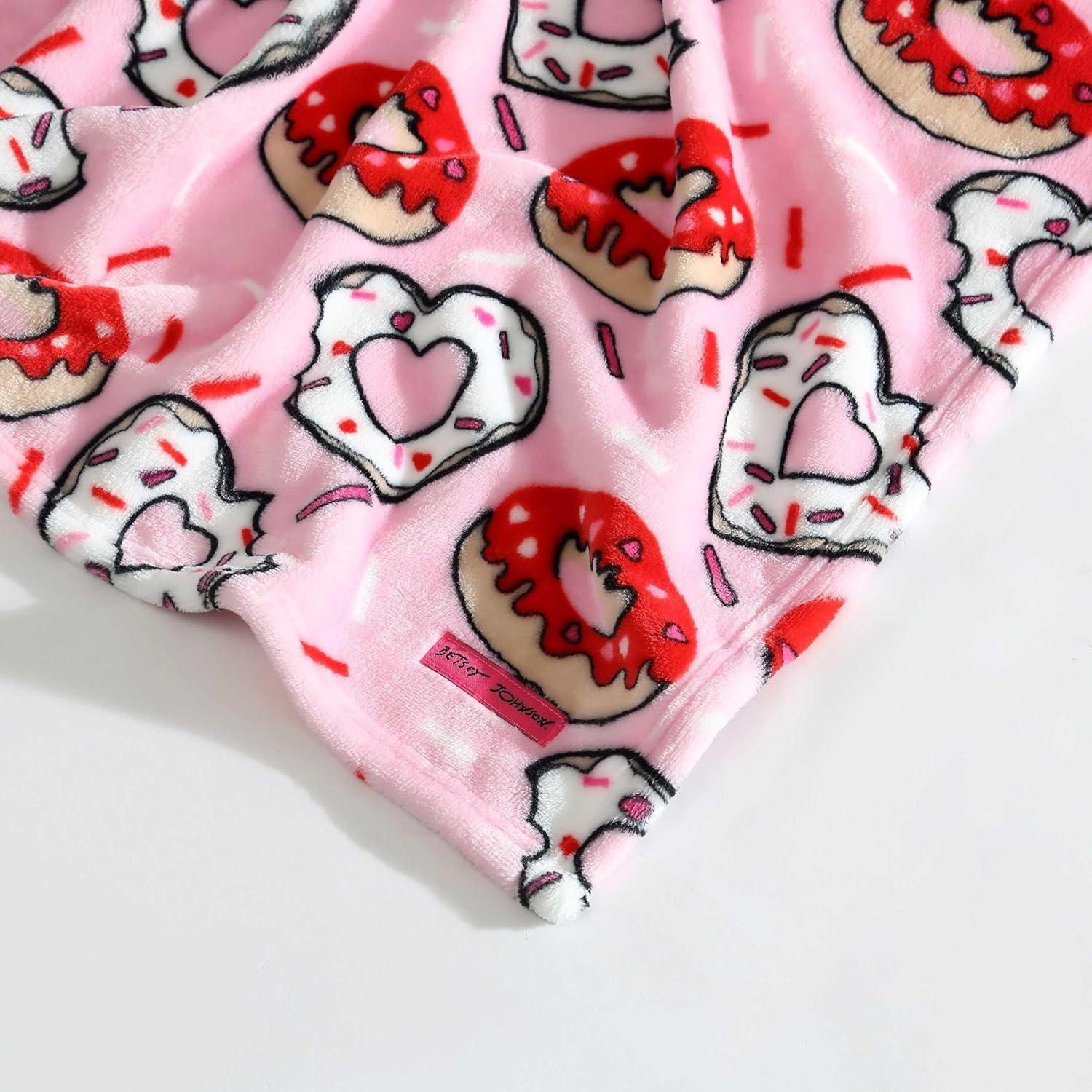 image:imageBetsey Johnson Plush Throw Blanket for Couch or Bed Soft Reversible Western Fleece Throw Cozy Printed Soft Blanket Ballet Bows Grey 50 x 70Donut Hearts Pink