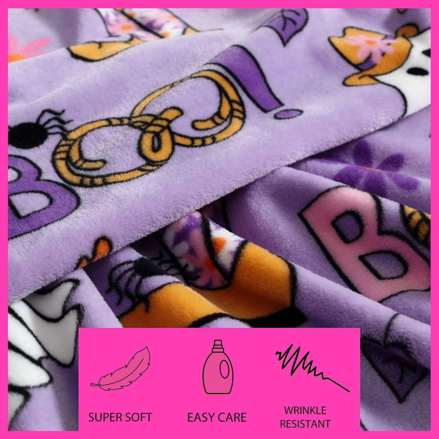 image:imageBetsey Johnson Plush Throw Blanket for Couch or Bed Soft Reversible Western Fleece Throw Cozy Printed Soft Blanket Ballet Bows Grey 50 x 70Howdy Ghouls Purple
