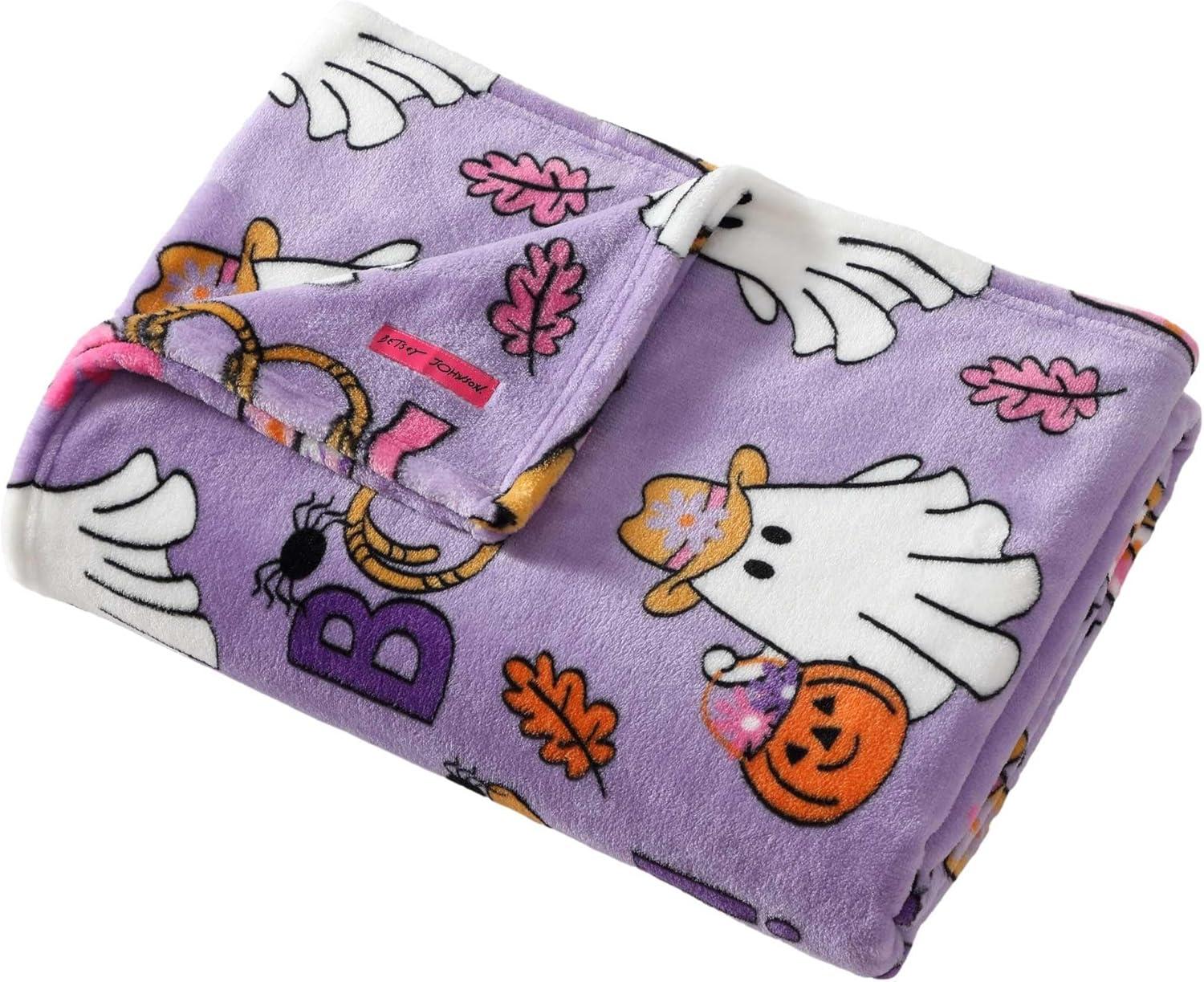 image:imageBetsey Johnson Plush Throw Blanket for Couch or Bed Soft Reversible Western Fleece Throw Cozy Printed Soft Blanket Ballet Bows Grey 50 x 70Howdy Ghouls Purple