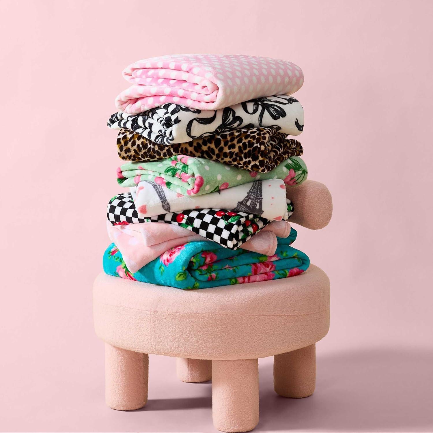 image:imageBetsey Johnson Plush Throw Blanket for Couch or Bed Soft Reversible Western Fleece Throw Cozy Printed Soft Blanket Ballet Bows Grey 50 x 70Ombre Dots Pink