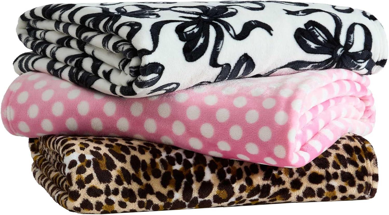 image:imageBetsey Johnson Plush Throw Blanket for Couch or Bed Soft Reversible Western Fleece Throw Cozy Printed Soft Blanket Ballet Bows Grey 50 x 70Ombre Dots Pink