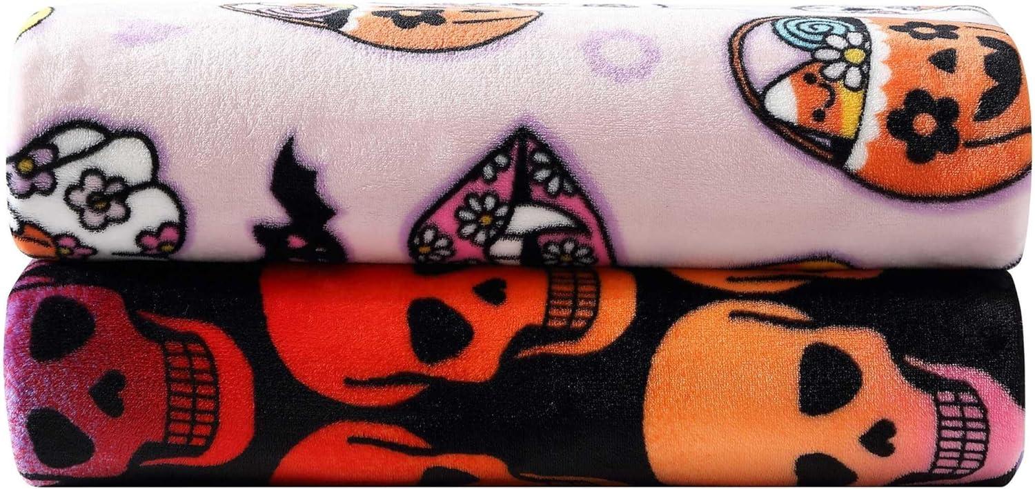 image:imageBetsey Johnson Plush Throw Blanket for Couch or Bed Soft Reversible Western Fleece Throw Cozy Printed Soft Blanket Ballet Bows Grey 50 x 70Retro Halloween Pink