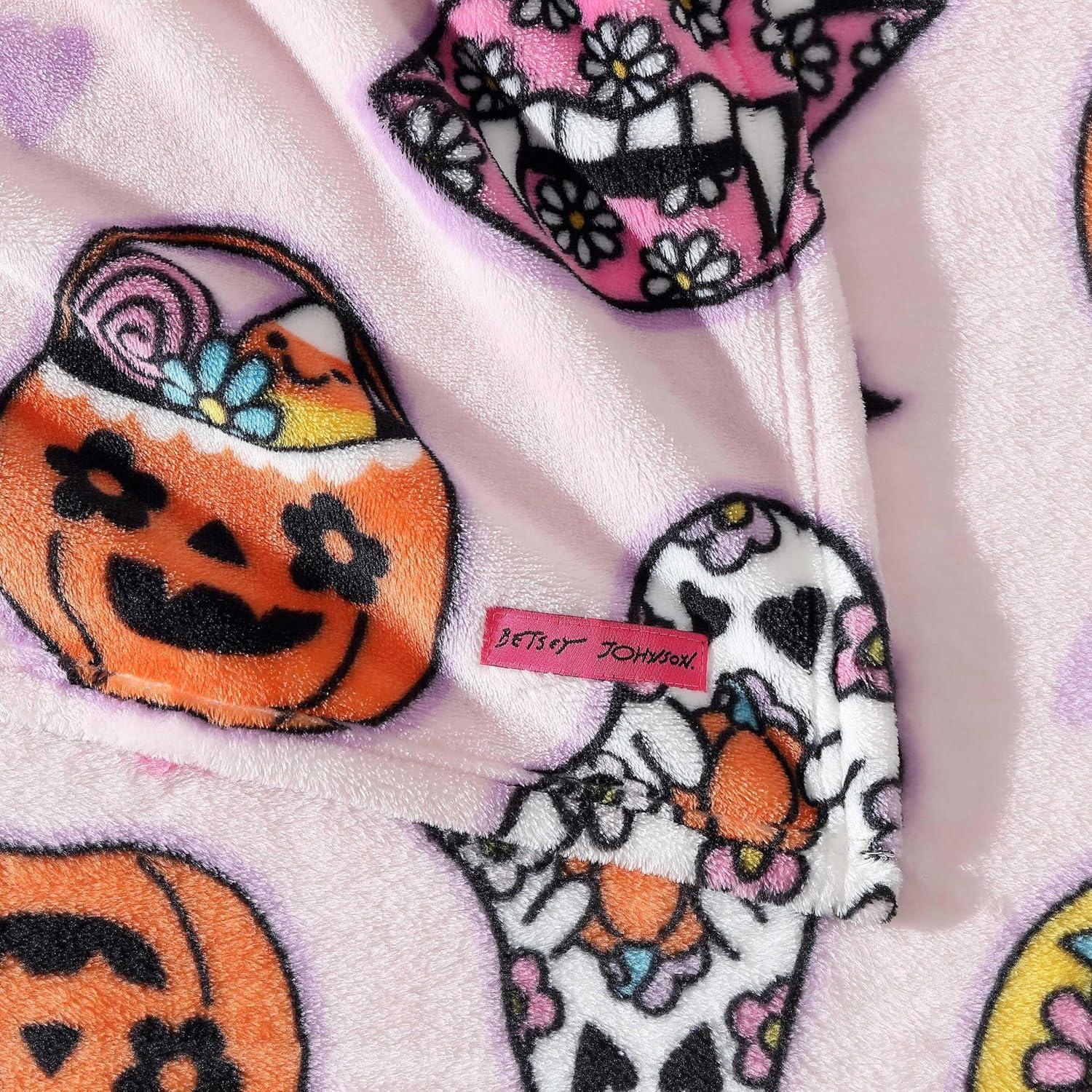 image:imageBetsey Johnson Plush Throw Blanket for Couch or Bed Soft Reversible Western Fleece Throw Cozy Printed Soft Blanket Ballet Bows Grey 50 x 70Retro Halloween Pink