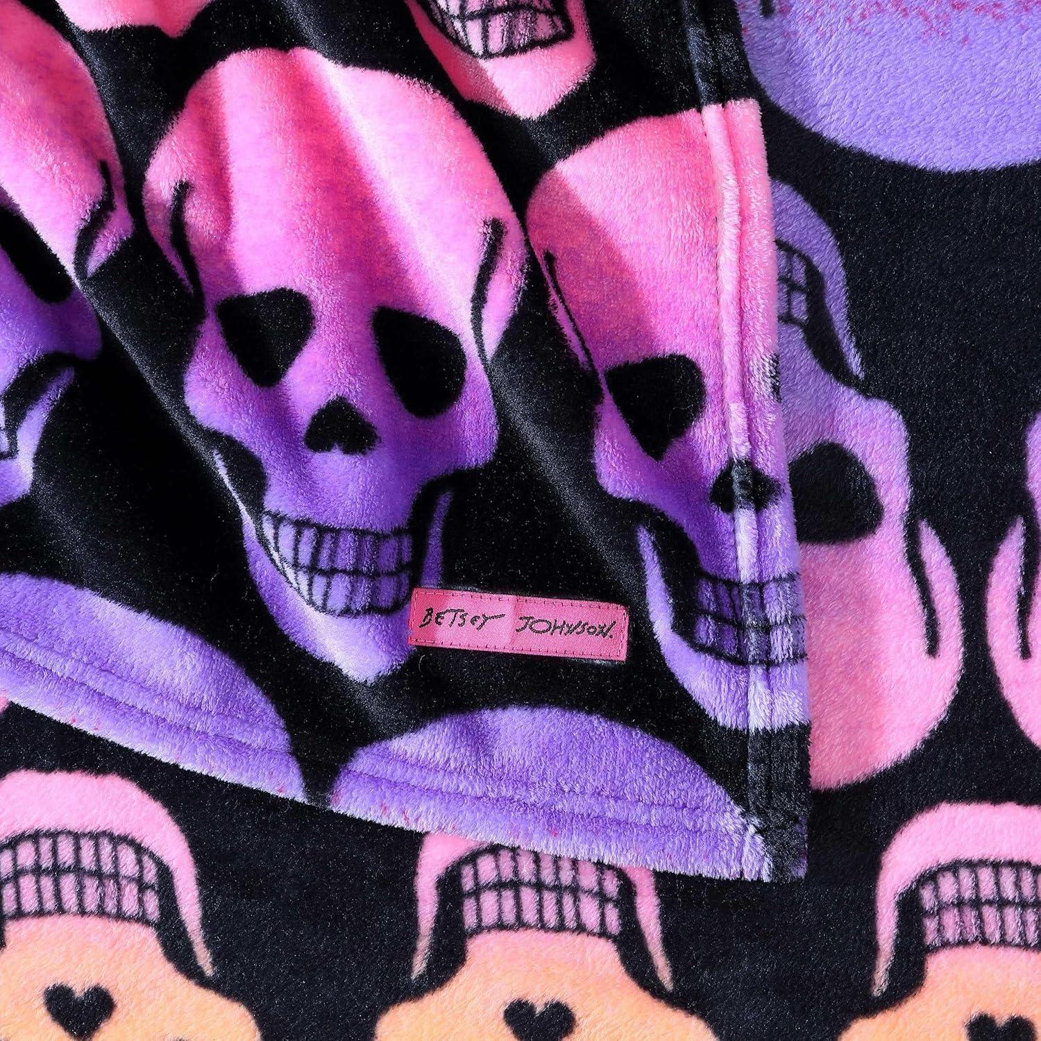 image:imageBetsey Johnson Plush Throw Blanket for Couch or Bed Soft Reversible Western Fleece Throw Cozy Printed Soft Blanket Ballet Bows Grey 50 x 70Skull Ombre Black