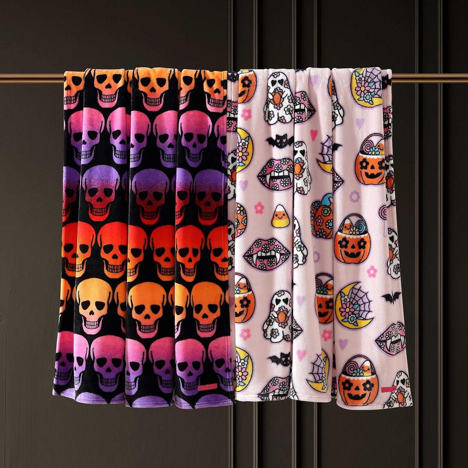 image:imageBetsey Johnson Plush Throw Blanket for Couch or Bed Soft Reversible Western Fleece Throw Cozy Printed Soft Blanket Ballet Bows Grey 50 x 70Skull Ombre Black